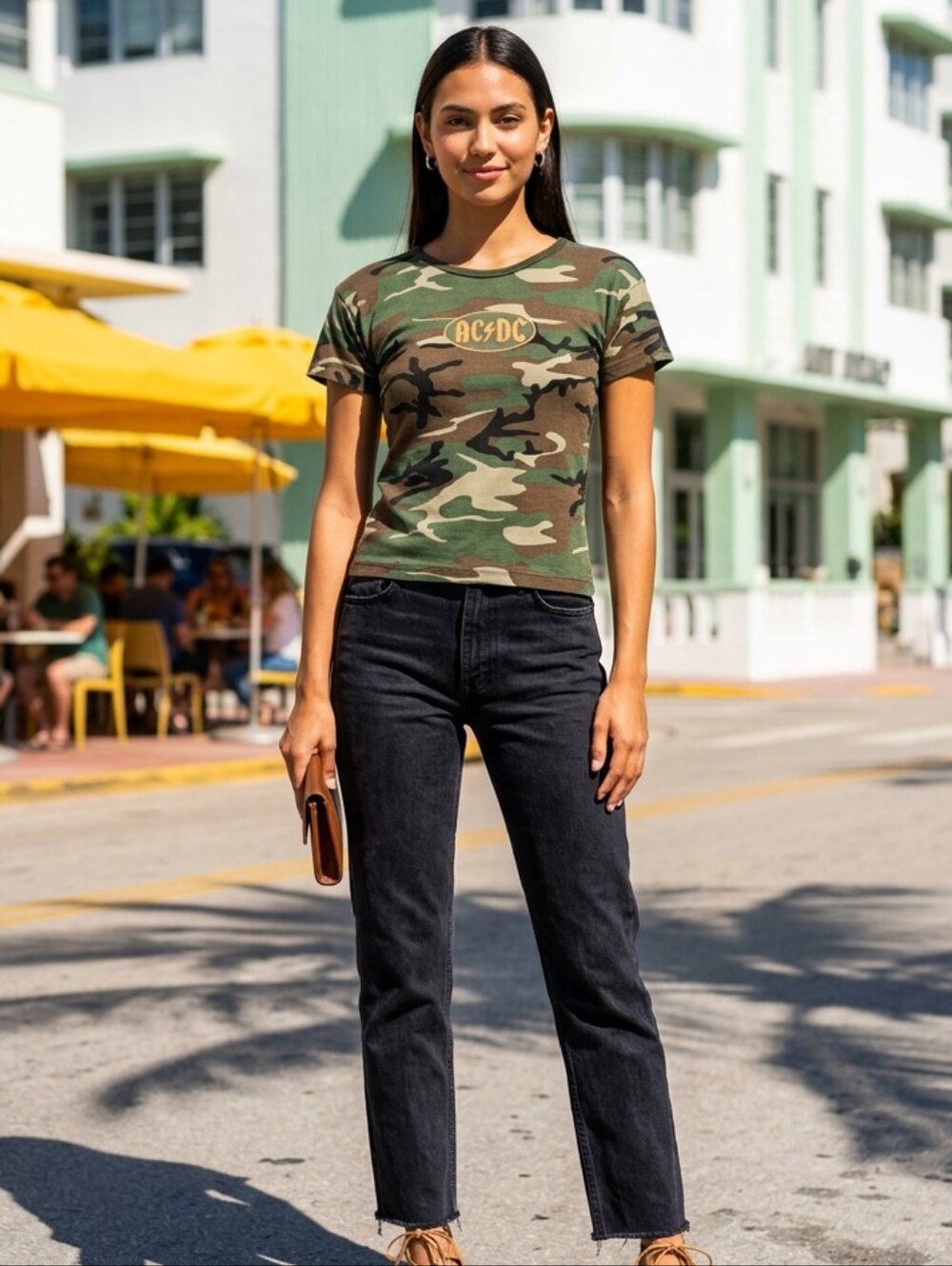 π£ Vintage Rare Y2K ACβ‘DC Camo Tour πΆπΈ Baby Tshirt Stretchy S-M Fit π Gorg π€ - Picture 4 of 11
